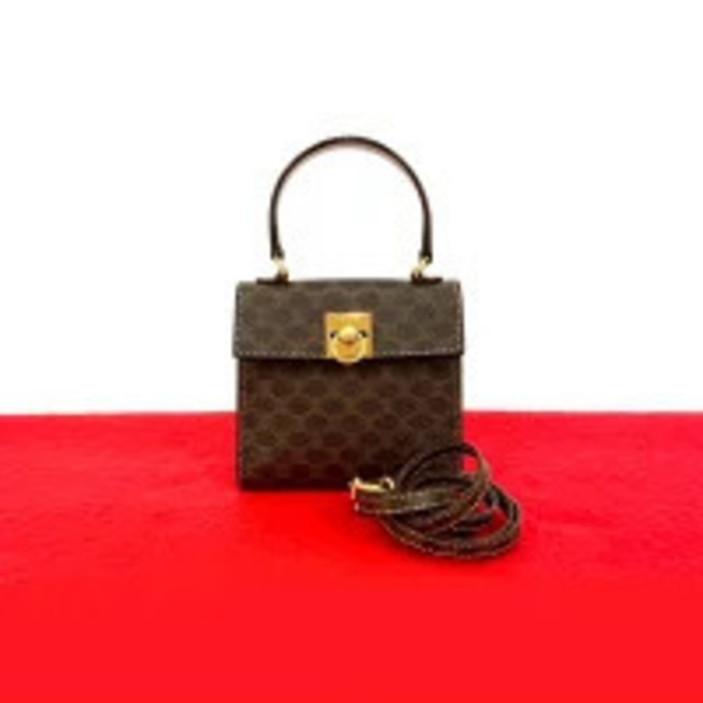 Celine Macadam Ring Leather Handbag Shoulder Bag Brown